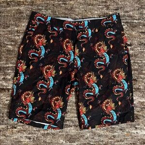Men's Black Dragon Print Swim Shorts